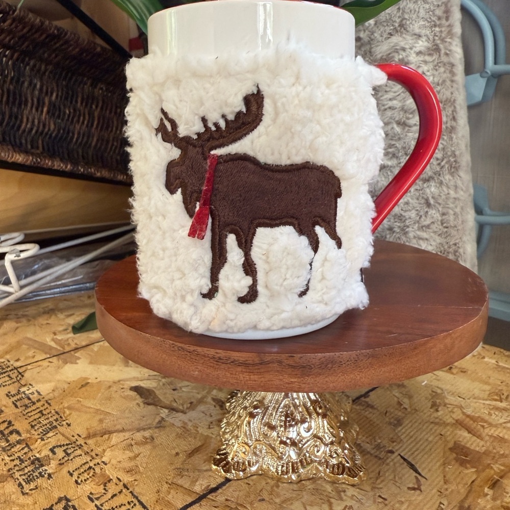 Cozy Moose Holiday Mug with Red Handle